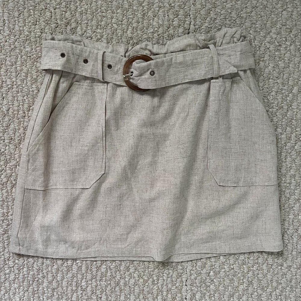 Linen Skirt with Belt and Pockets